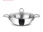 RICH TRIPLY STAINLESS STEEL DEEP KADAI WITH GLASS LID 22CM