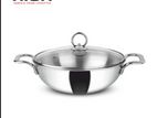 RICH TRIPLY STAINLESS STEEL DEEP KADAI WITH GLASS LID 22CM