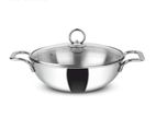 RICH TRIPLY STAINLESS STEEL DEEP KADAI WITH GLASS LID 24CM