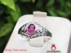 රතු මැණික්‌ රිදි මුදු Ruby Gem Stone Silver Ring