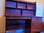 Wood-Finish Office Desk with Bookshelf