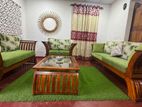 Solid Teak Sofa Set 3+2+1 with Glass Center Table