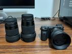 Sony A6600 with 16-50mm + Sigma (16mm, 30mm, 56mm) F1.4 Prime Lenses