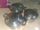 Stainless Steel Cooking Pot Set With Lids (22cm, 24cm, 26cm) - Used