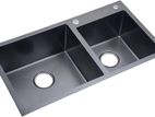 Stainless Steel HandMade Double Bowl Sink Black 82*45