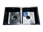 Stainless Steel HandMade Double Bowl V Cut Sink Matt Black