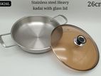 STAINLESS STEEL HEAVY KADAI WITH GLASS LID 26CM - SSK26L