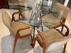 Steel Glass Top Table with 4 Teak Chairs