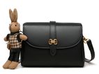 Stylish Black Leather Crossbody Bag with Cute Bunny Charm