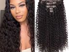 Synthetic clip on kinky curly hair extension set – Dark brown