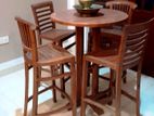 Teak Bar Table with 4 Stool Chairs
