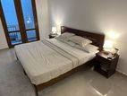 Teak bedframe, king size Mattress with Bedside tables