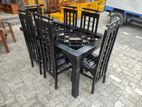 Teak Black Paint Dining Table with 6 Chairs