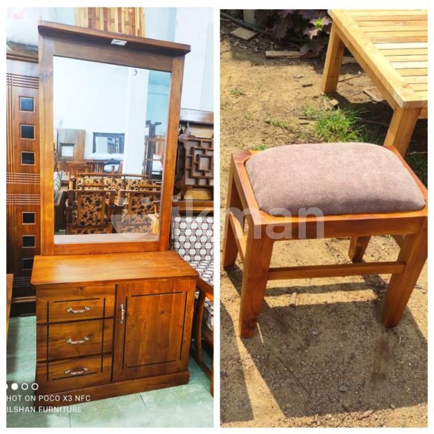 Teak Box Dressing Table with Cushioned Stool Tdts0362 Kaduwela