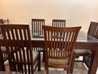 Teak Dining Table Set with 12mm Glass Top – 6 Chairs