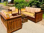 Teak Ex Heavy 321 Sofa Set with Glass Top Stool Code 6189