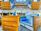 Teak Ex Large Heavy Indian Box Sofa Set with Stone Table Code 83837