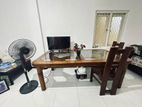 Teak Glass Dining Table with 6 Chairs