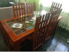 Teak Glass Dinner Table with Chairs