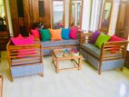 Teak Heavy 321 Sofa Set with Glass Top Stool Cod 612e