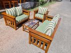 Teak Heavy 321 Sofa set with glass top stool cod376e