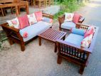 Teak Heavy 321 Sofa Set with Glass Top Stool Code 233