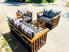 Teak Heavy 321 Sofa Set with Glass Top Stool Code 2876