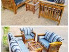 Teak Heavy 321 Sofa Set with Glass Top Stool Code 432