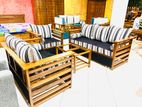 Teak Heavy 321 Sofa Set with Glass Top Stool Code 4677