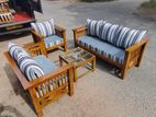 Teak Heavy 321 Sofa Set with Glass Top Stool Code 509