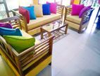 Teak Heavy 321 Sofa Set with Glass Top Stool Code 568