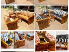 Teak Heavy 321 Sofa Set with Glass Top Stool Code 578