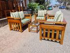 Teak Heavy 321 Sofa Set with Glass Top Stool Code 6178