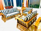 Teak Heavy 321 Sofa Set with Glass Top Stool Code 6189