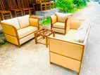 Teak Heavy 321 Sofa Set with Glass Top Stool Code 6189