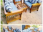 Teak Heavy 321 Sofa Set with Glass Top Stool code 654