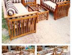 Teak Heavy 321 Sofa Set with Glass Top Stool Code 7188