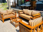 Teak Heavy 321 Sofa Set with Glass Top Stool Code 7189