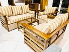 Teak Heavy 321 Sofa Set With Glass Top Stool Code 7189