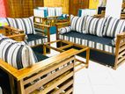 Teak Heavy 321 Sofa Set With Glass Top Stool Code 7288