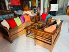 Teak Heavy 321 Sofa Set With Glass Top Stool Code 7299