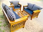 Teak Heavy 321 Sofa set with glass top stool code