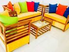 Teak Heavy 321 Sofa Set with Glass Top Stool Code6544