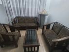 Teak Heavy 321 Sofa Set with Glass Top Stool