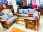 Teak Heavy Box Modern Sofa with Glass Stool