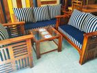 Teak Heavy Criss Cross Box Sofa with Glass Stool