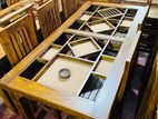 Teak Heavy Dining Table and 6 Chairs with Glass Code 7189