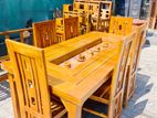 Teak Heavy Dining Table Top with Glass And 6 Chairs
