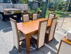 Teak Heavy Dining Table with 6 Modern Cushioned Chairs---