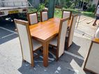 Teak Heavy Dining Table With 6 Modern Cushioned Chairs